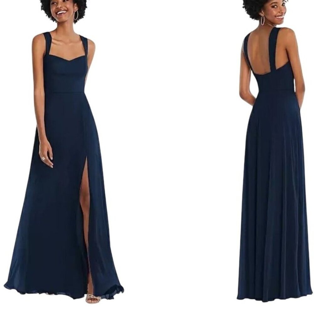NEW After Six Contoured Wide Strap Sweetheart Maxi Dress Midnight Navy Size‎ 14